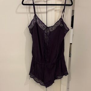 Eberjey Plum Lace-Trim Sleep Romper